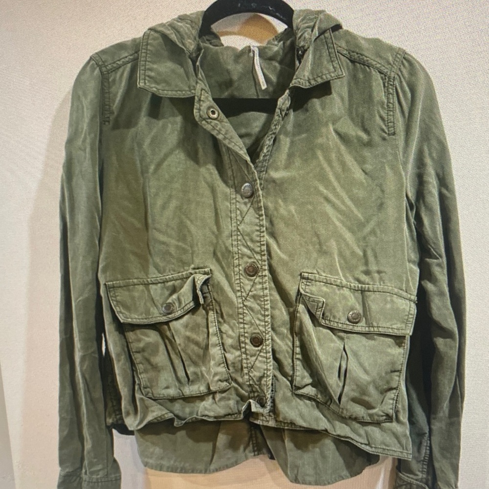 Free People Military-Inspired Olive Utility Jacket with Hood